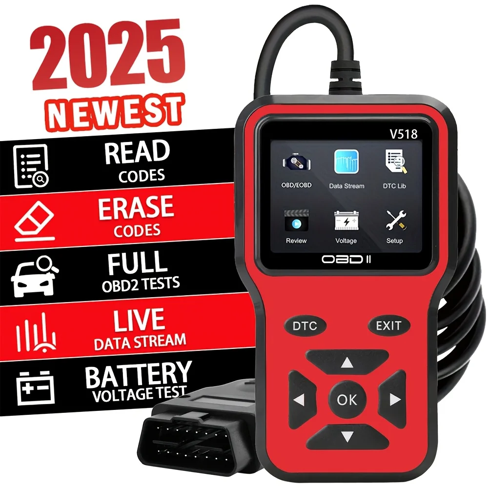 Scanner OBD2 V518 - Leitor de código instantâneo e verificação de tensão Diagnóstico completo do sistema para carros OBDII/CAN | Análise de falhas dos anos 10