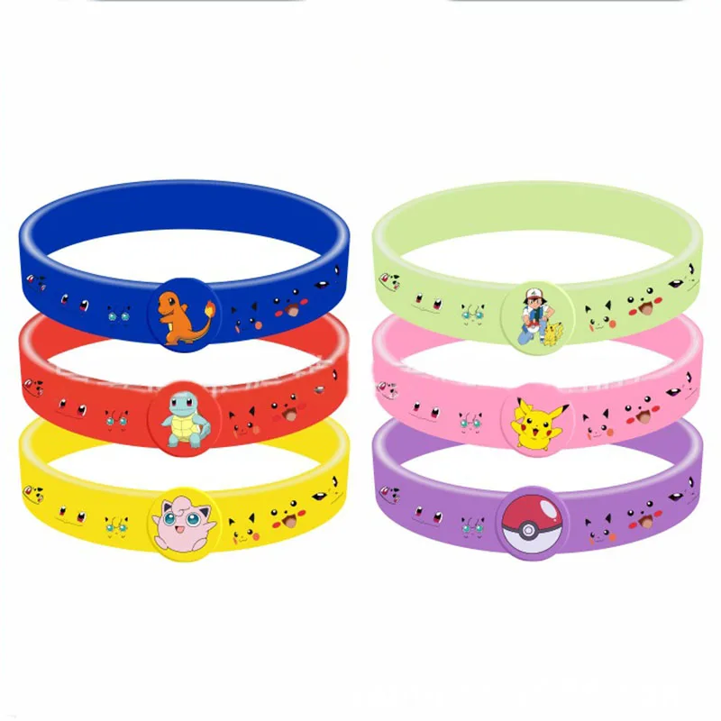 12 Uds. Pulsera de Pokémon Anime Pikachu Charmander niños dibujos animados pulseras de silicona accesorios de fiesta regalos de disfraz