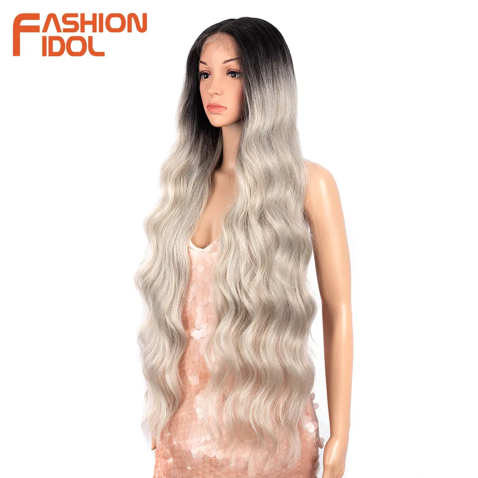 แฟชั่น IDOL 36 นิ้วคอสเพลย์วิกผมสังเคราะห์ Deep wave Lace ด้านหน้า Wigs สําหรับผู้หญิงสีดํา Ombre สีบลอนด์ความร้อนทนเส้นใยยาวหยัก