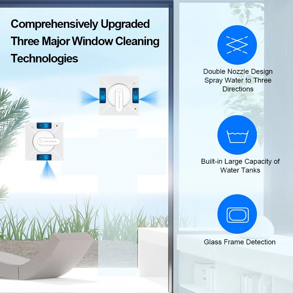(CodePromo: AEWD55) Robot Lavavetri Liectroux YW509, Spruzzo d'Acqua a 4 Vie, Robot Pulisci Finestre per Pavimenti in Vetro, Pareti in Vetro, Robot Aspirapolvere per Finestre, Navigazione Intelligente