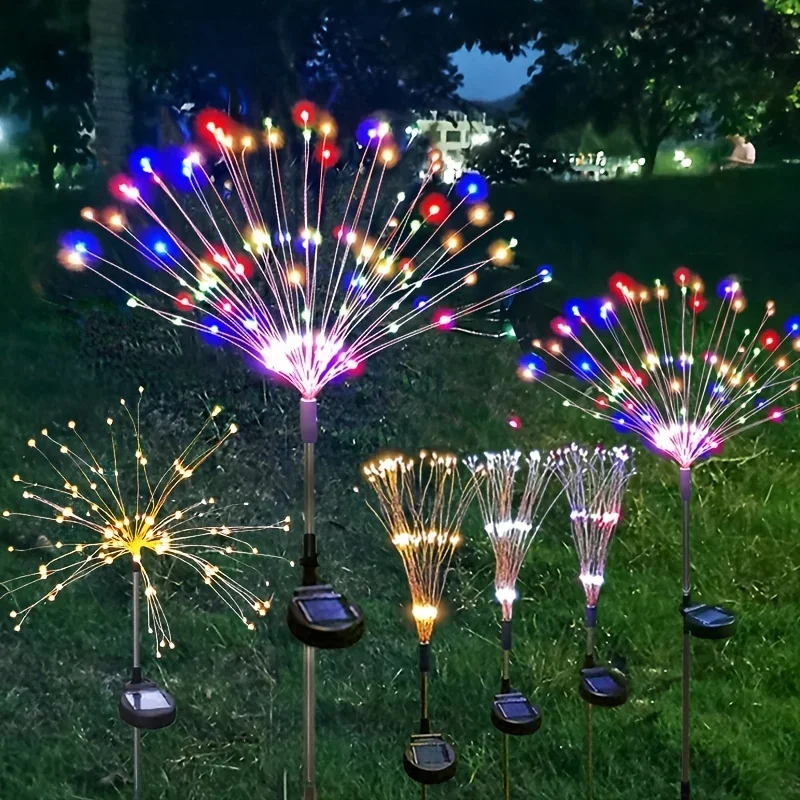 ไฟพลังงานแสงอาทิตย์รูปดอกไม้ไฟ 200 LED รุ่นใหม่ สำหรับภายนอกอาคาร กันน้ำ ไฟสวนพลังงานแสงอาทิตย์ 8 โหมดแสง พร้อมรีโมทคอนโทรล ไฟตกแต่ง