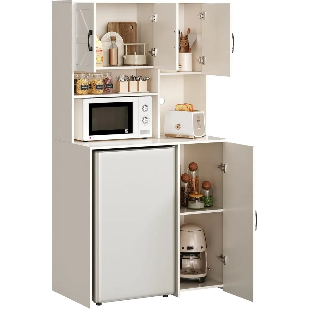Mini Fridge Cabinet with Storage, Coffee Bar Cabinet with Mini Fridge Space and Outlet, Wine Bar Stand with Microwave Shelf