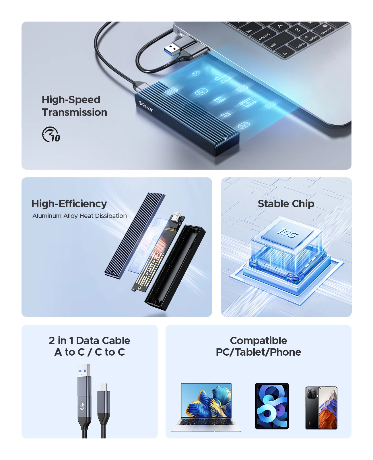ORICO M2 SSD Case NVMe USB Type C Gen2 10 Гбит/с PCIe SSD Case M2 SATA NGFF 5 Гбит/с M.2 NVME Enclosure Disk Box M.2 SSD Case