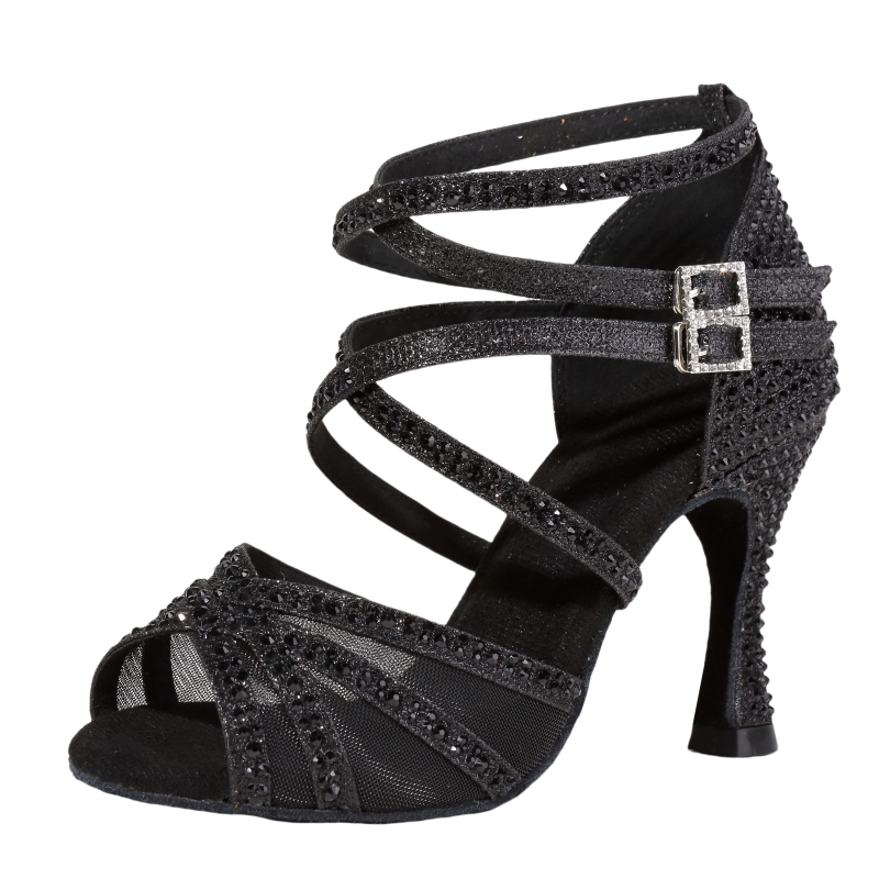 Novos sapatos de salto alto diamante quente sapatos de dança latina para adultos do sexo feminino preto quadrado sapatos de dança para feminino moda latina sapato sola macia