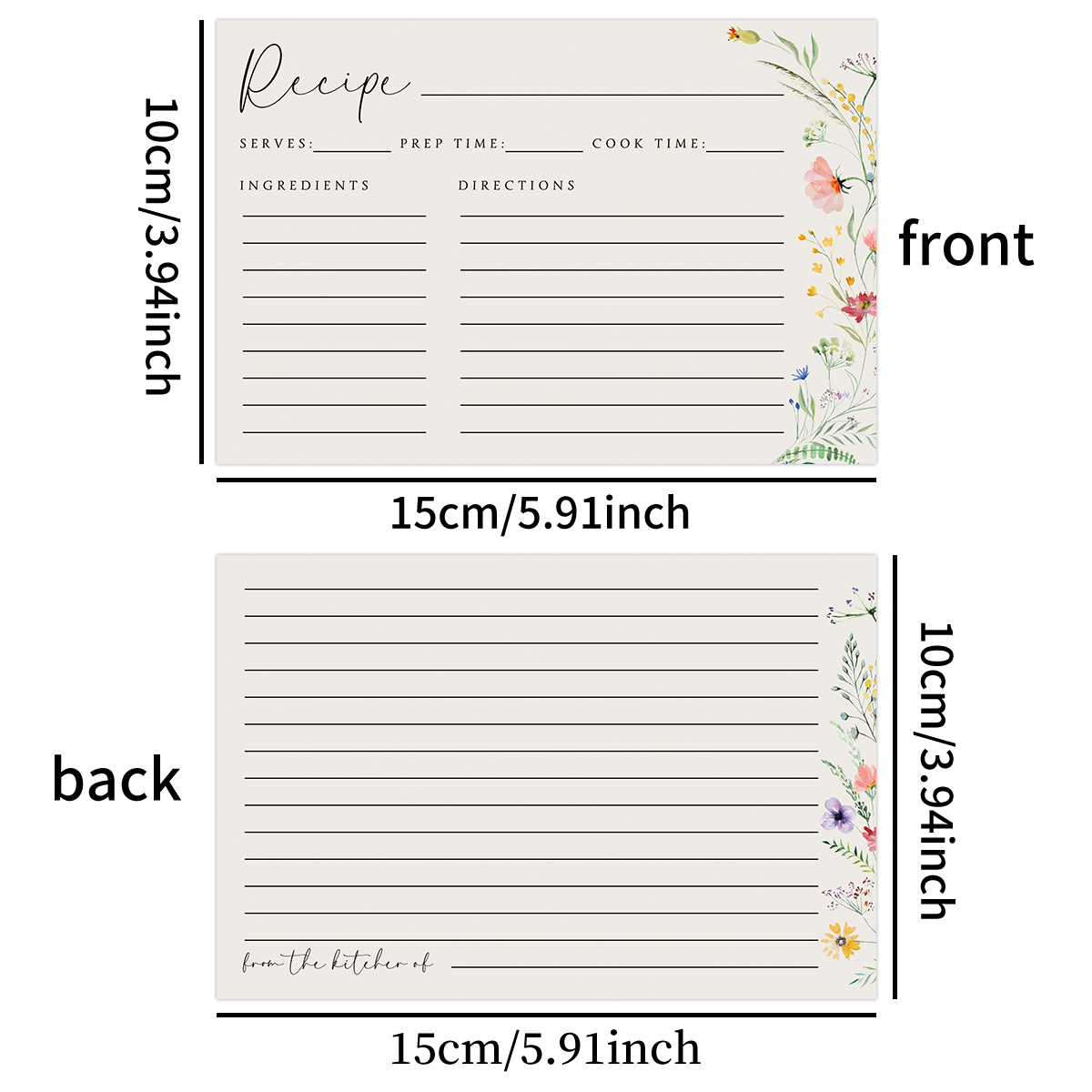 50 Uds. Tarjetas de notas de receta gruesas en blanco de cartulina sin manchas de doble cara, menú familiar y registro de clasificación de información de cocina