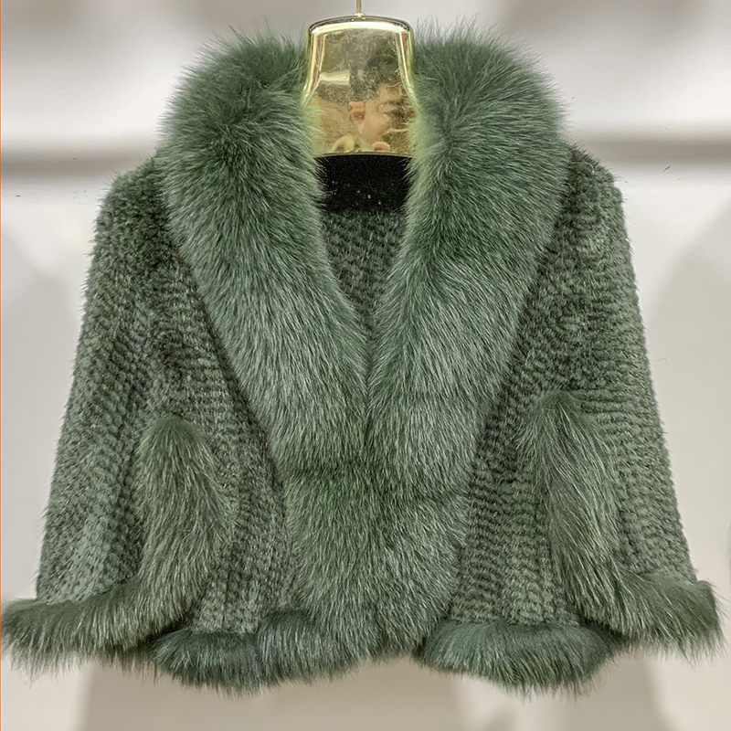 Outono inverno senhoras genuínas de malha pele de vison xales gola de pele de raposa feminino pashmina envolve capa de noiva casaco jaqueta