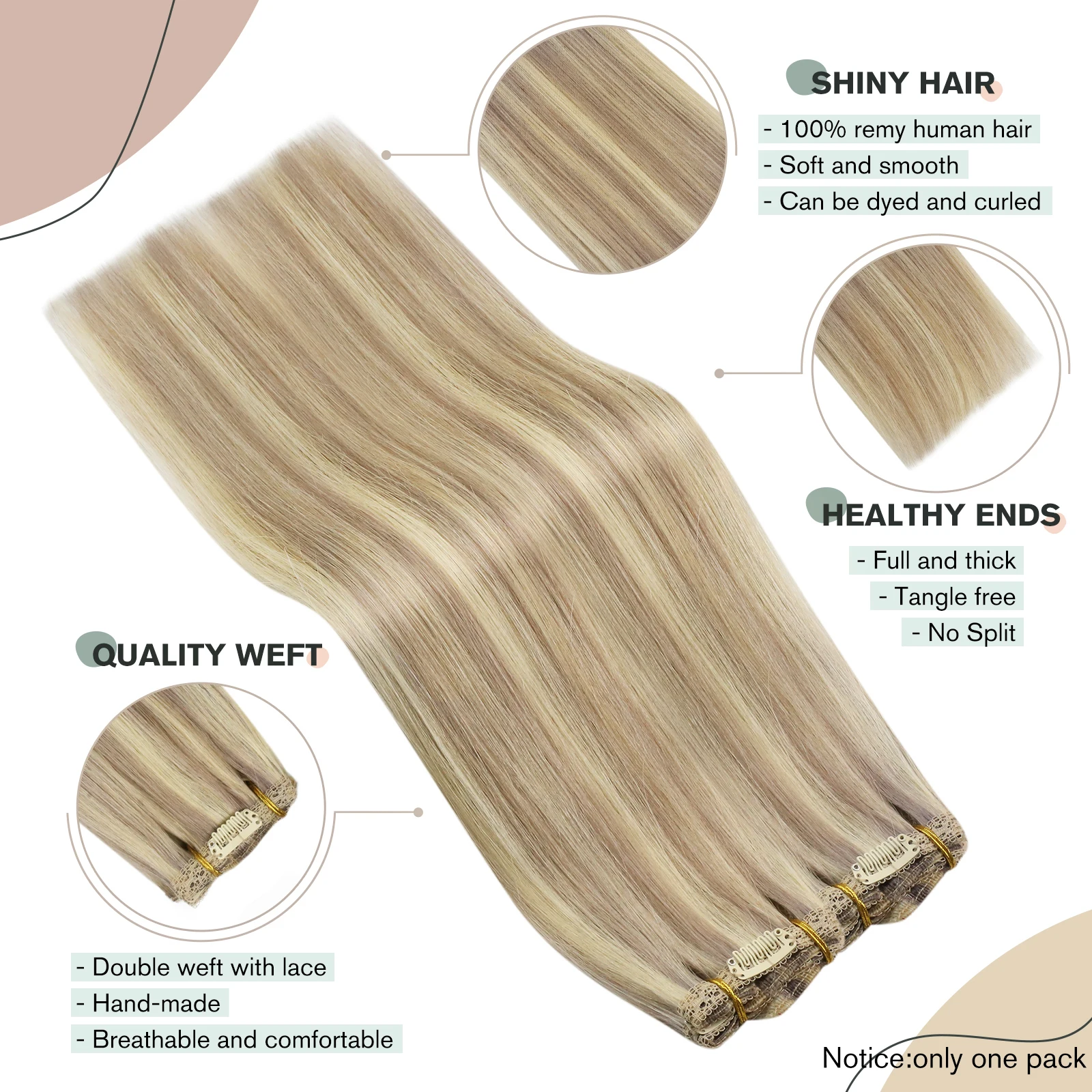 Ugeat Kẹp Trong Tóc Tóc Thật Remy Tóc Làm Nổi Bật Tóc Vàng Màu Toàn Đầu Balayage Bralizian Tóc 7 chiếc