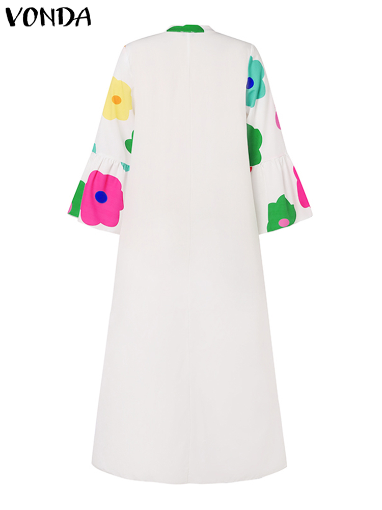 VONDA-フリル付きマキシドレス,エレガントなロングドレス,ラウンドネック,フレアスリーブのプリント,ルーズフィット,ラージサイズ,5xl,秋,2021