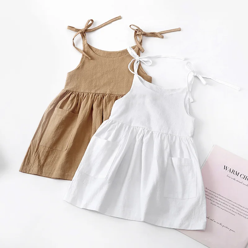 Abito estivo per bambina in cotone solido senza maniche Abito per bambini Vestito estivo per bambini Abito sottoveste Abbigliamento per ragazze di moda