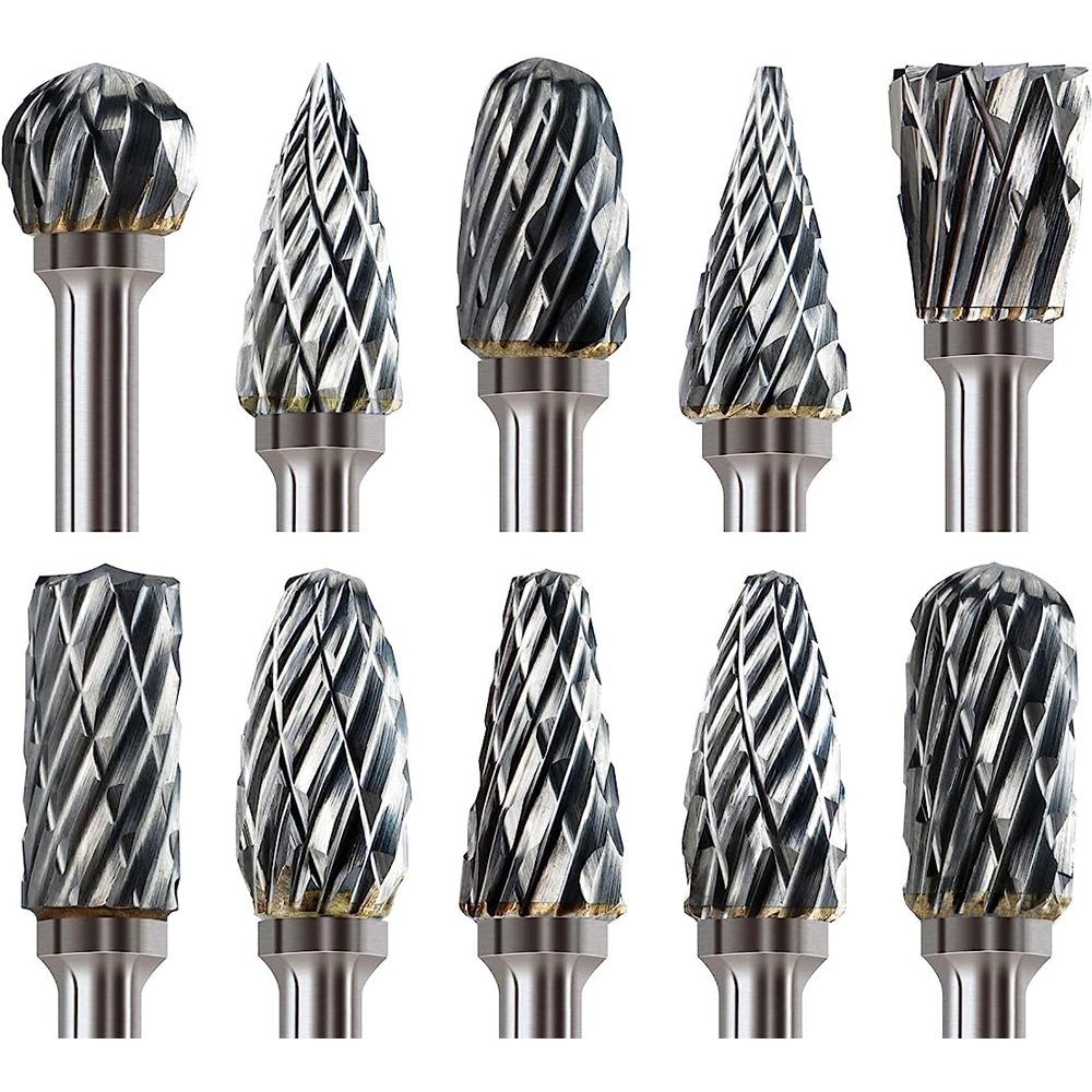 Juego de rebabas de carburo compatibles con Dremel, vástago de 1/8 ", 10 Uds., amoladora, herramienta rotativa, brocas de escofina, tallado de Metal y madera, molienda eléctrica