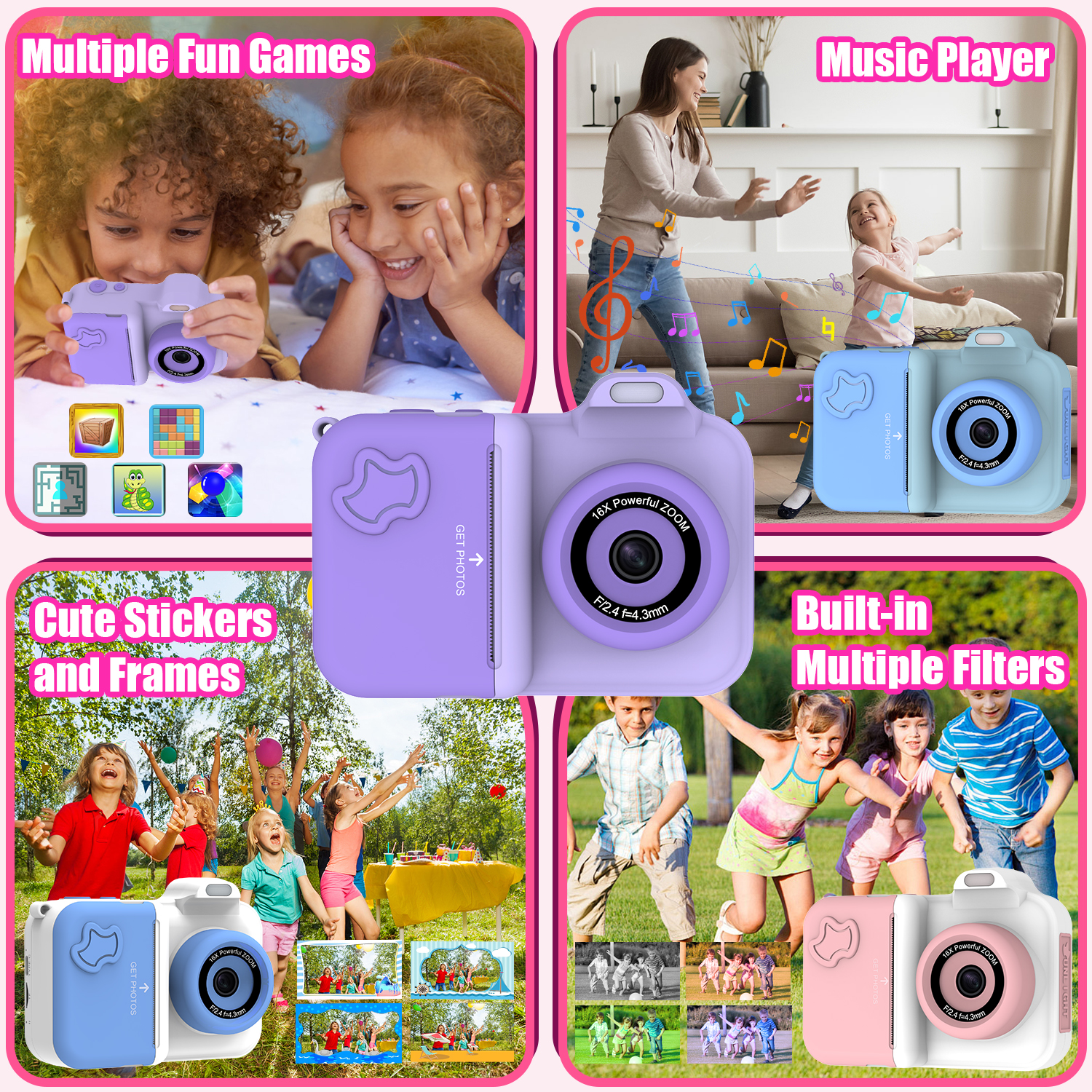 Caméra à impression instantanée pour enfants, Mini caméra vidéo numérique, double objectif, impression Photo, jouets en papier thermique, cadeaux pour garçons et filles