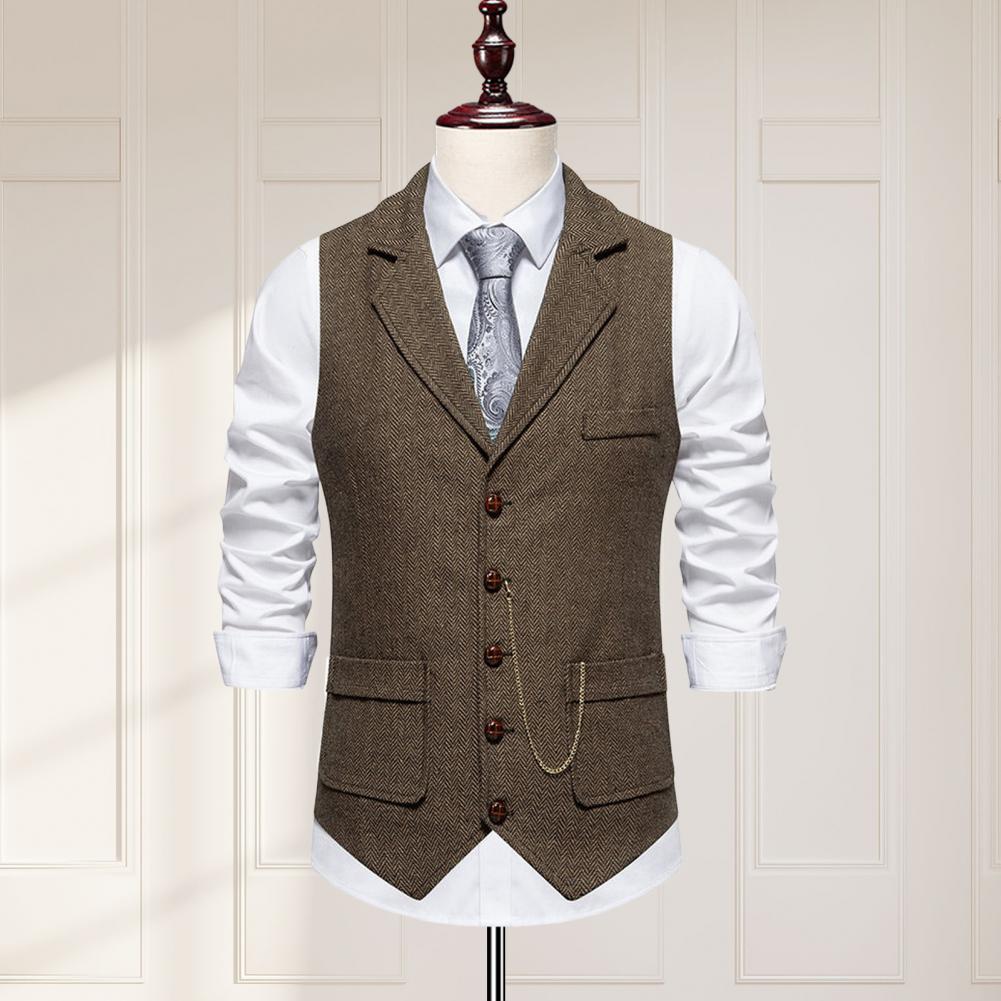 Gilet en Polyester élégant pour hommes, costume d'affaires avec poches 3d, décoration de chaîne pour un Look classique, costume