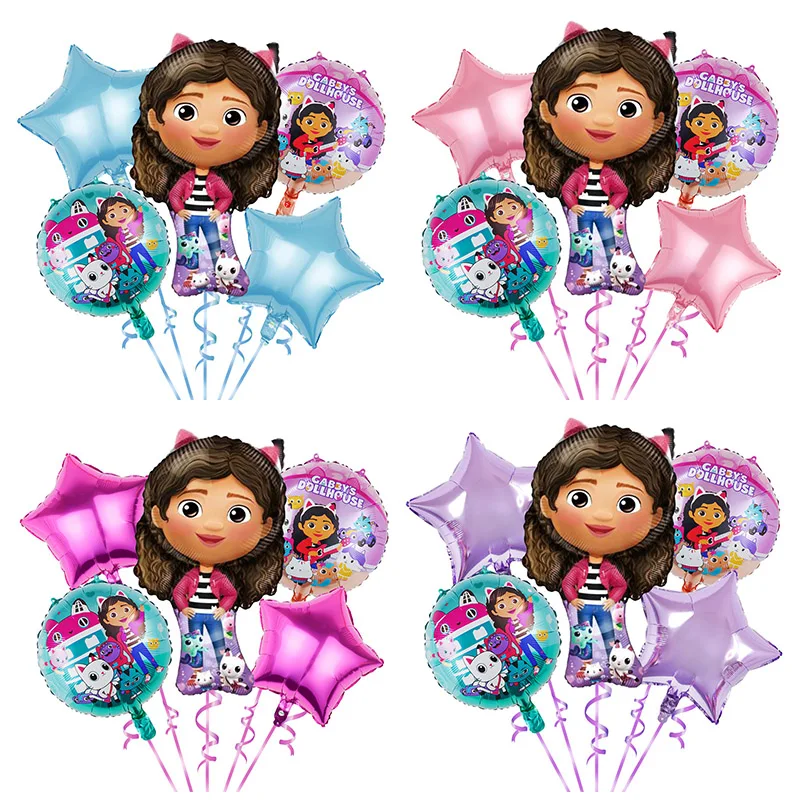 5 sztuk dekoracji urodzinowych dla dzieci Gabby domek dla lalek motyw Gabby domek dla lalek zestaw balonów z folii aluminiowej gwiazda Globos