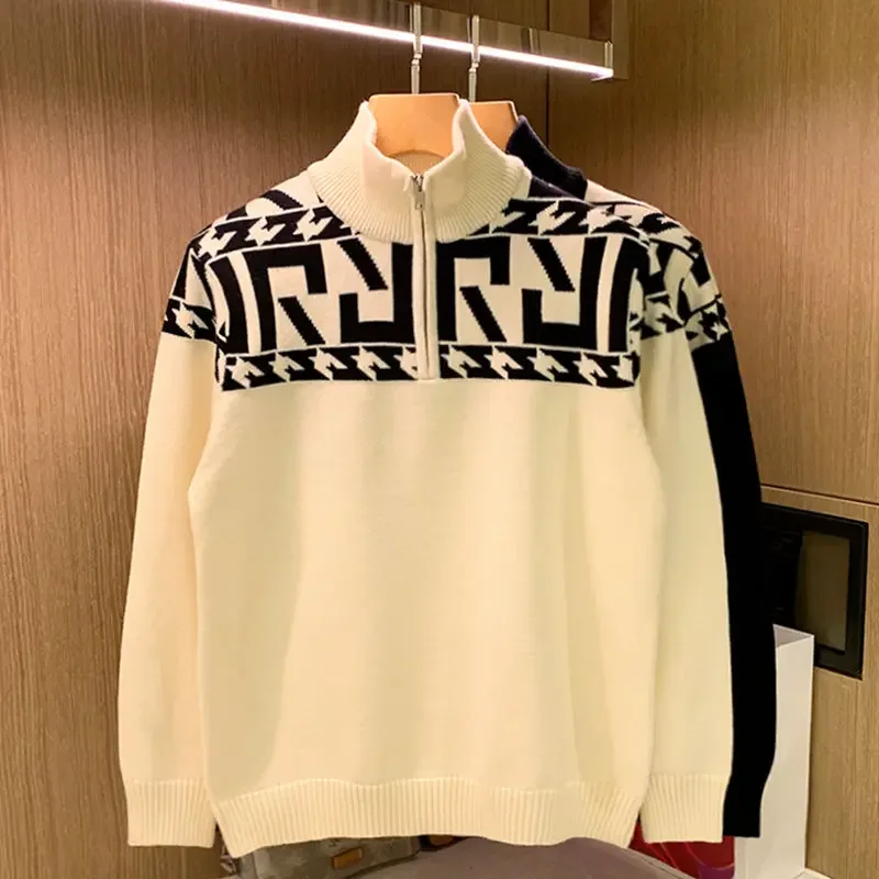 Homem roupas colarinho zip-up blusas de malha para homens jaqueta pulôveres gráficos casaco com zíper maletria moda coreana grande tamanho