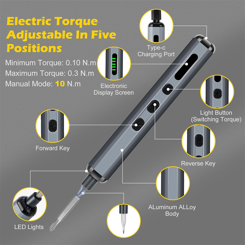 Conjunto de chave de fenda elétrica magnética 68 em 1, com 5 brocas torx phillips de precisão controladas por torque, ferramenta de reparo elétrica sem fio