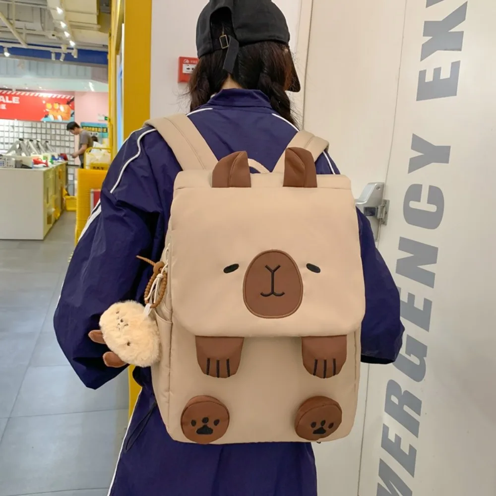 Kawaii Capybara 여성용 나일론 배낭 다목적 만화 재미 있은 Capibala Crossbody 가방 대용량 토트 백 핸드백