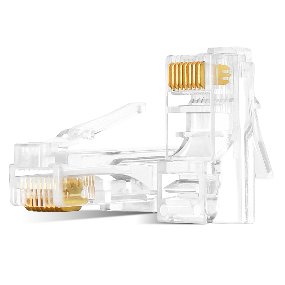 20 piezas/50 unidades conectores RJ45 cat5 cate5 cat6 paso a través de engarzado 8P8C enchufe Modular para Cable de red Lan trenzado sólido