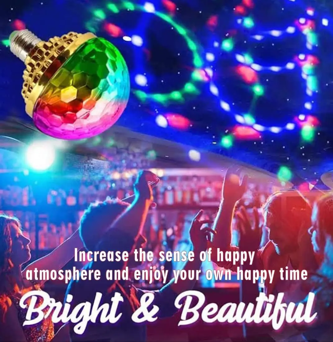 KTV Stage Colorful Rotating Light E27 Crystal Light Bulb with Sockets Disco Magic Ball Light Bulb for Home Room Dance Party