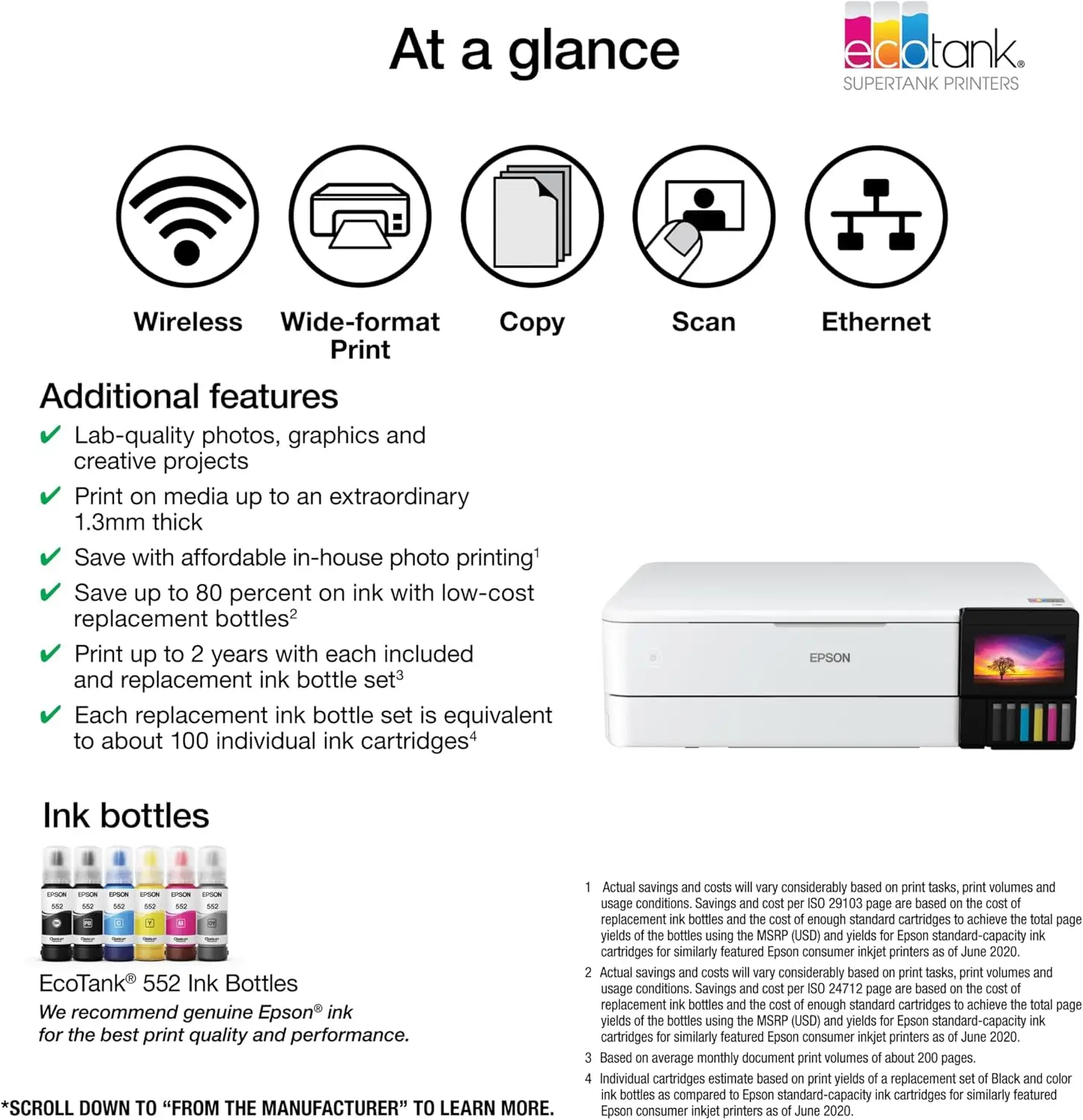 EcoTank Photo ET-8550 Wireless Wide-Format All-in-One Supertank Printer with Scanner, Copier, Ethernet and 4.3-inch