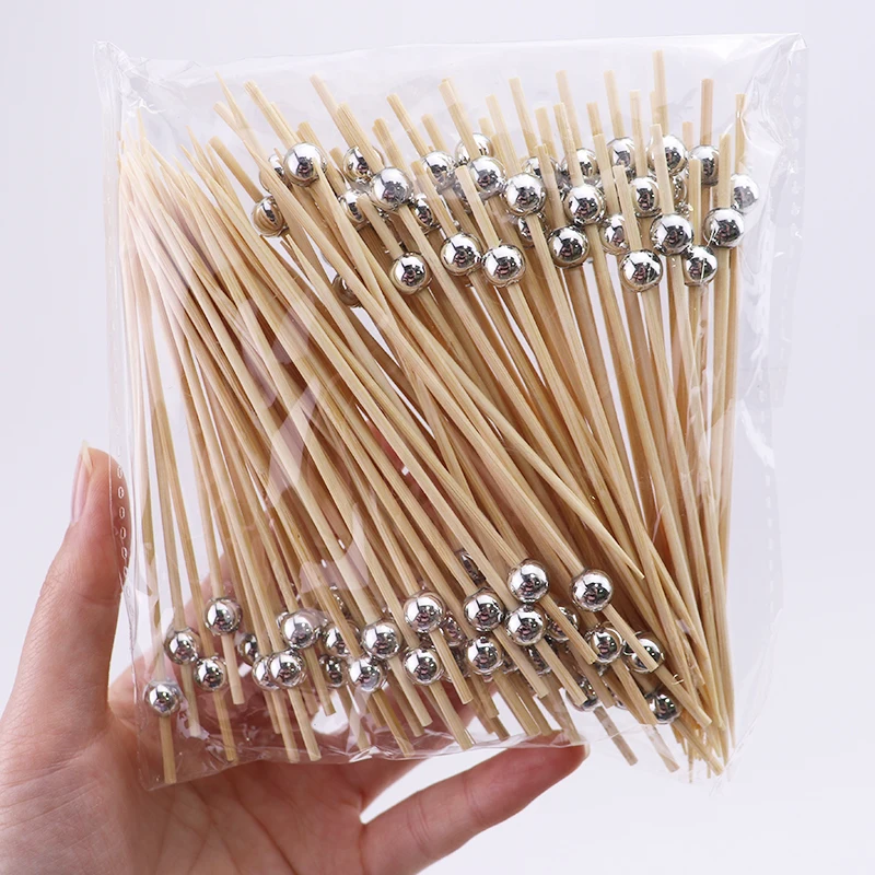 100 Stuks Witte Parel Bamboe Voedsel Fruit Picks Bruiloft Wegwerp Taart Dessert Cocktail Sticks Buffet Cupcake Tandenstoker Spies