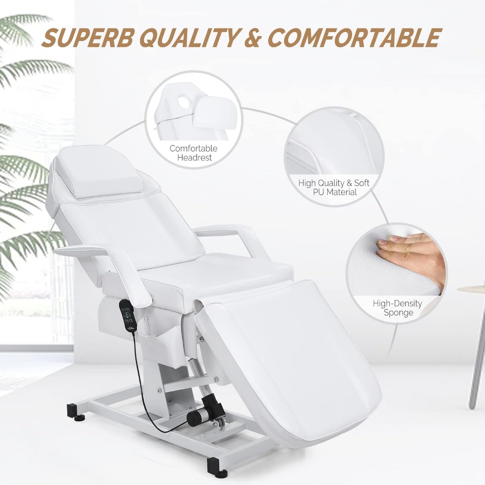 Fully Electric Salon Facial Bed Chair, Multi-Purpose Massage Tattoo Lash Waxing Table, Height Backrest Footrest, Bed Chair