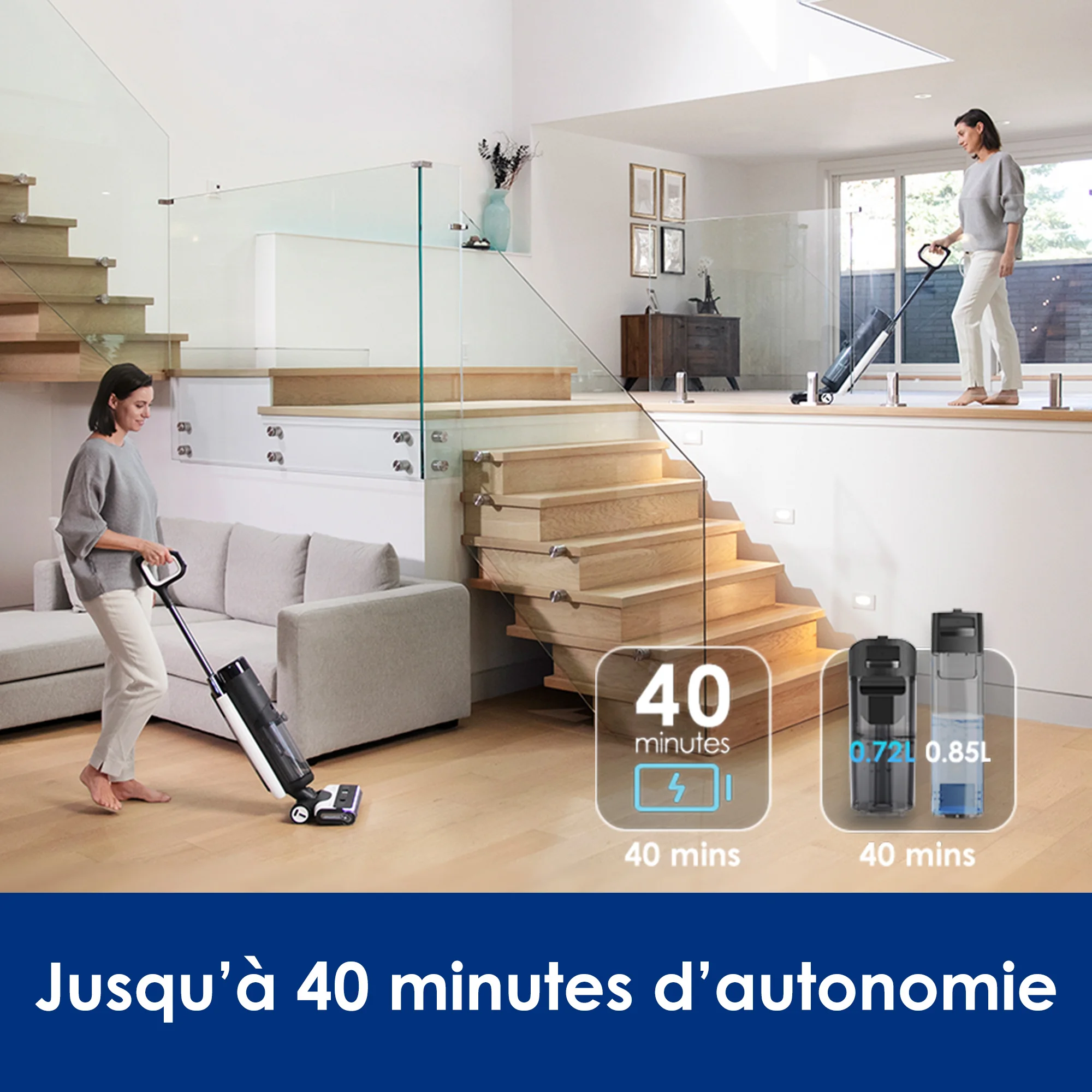 Tineco Floor One S7 FlashDry Nettoyeur de Sol Intelligent sans Fil Aspirateur Sec et Humide Auto-nettoyant Séchage FlashDry à air Chaud à 70°C Nettoyage des Angles des 2 côtés Longue Autonomie