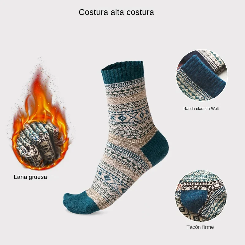 Marca HSS, 5 pares de calcetines de invierno para hombre, calcetines gruesos de lana de oveja, calcetines cálidos de estilo Retro para hombre, calcetines coloridos de moda para botas de nieve para hombre