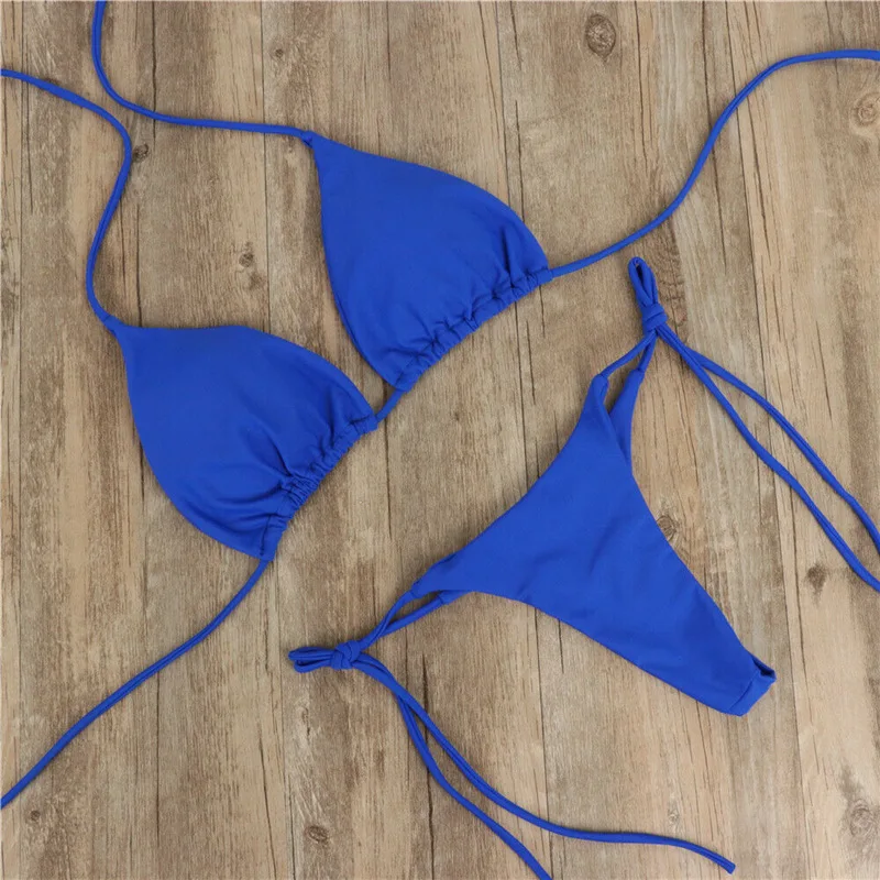 2025 Sexy licou couleur unie Bikini ensemble maillot de bain pour femme deux pièces Triangle string maillots de bain maillot de bain pour plage Biquinis