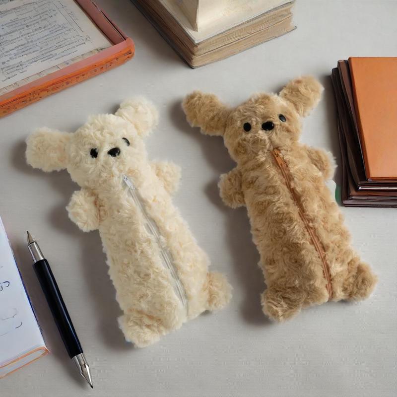Puppy Pencil Pouch Cute Soft Plush School Stationery Large Capacity Pencil Pouch Student Stationery