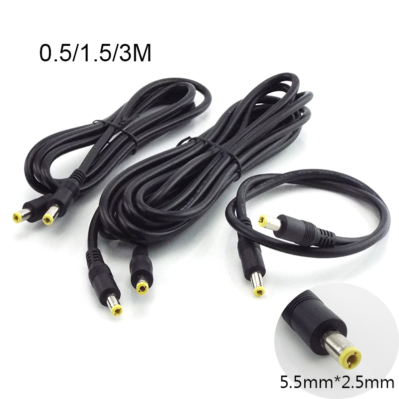 0.5/1.5/3 m 12 v 10a dc fonte de alimentação divisor macho para macho conector 5.5mm * 2.5mm plug adaptador de alimentação cabo de extensão