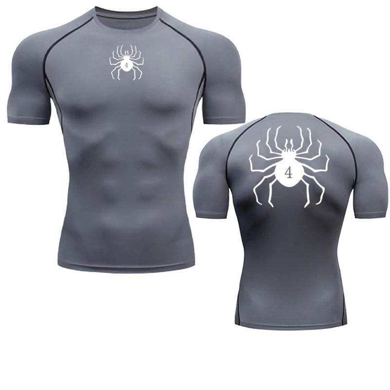 Spider พิมพ์เสื้อสําหรับชายออกกําลังกายฟิตเนส Undershirts แขนสั้นแห้งเร็วเสื้อยืดกีฬา Tops กีฬา