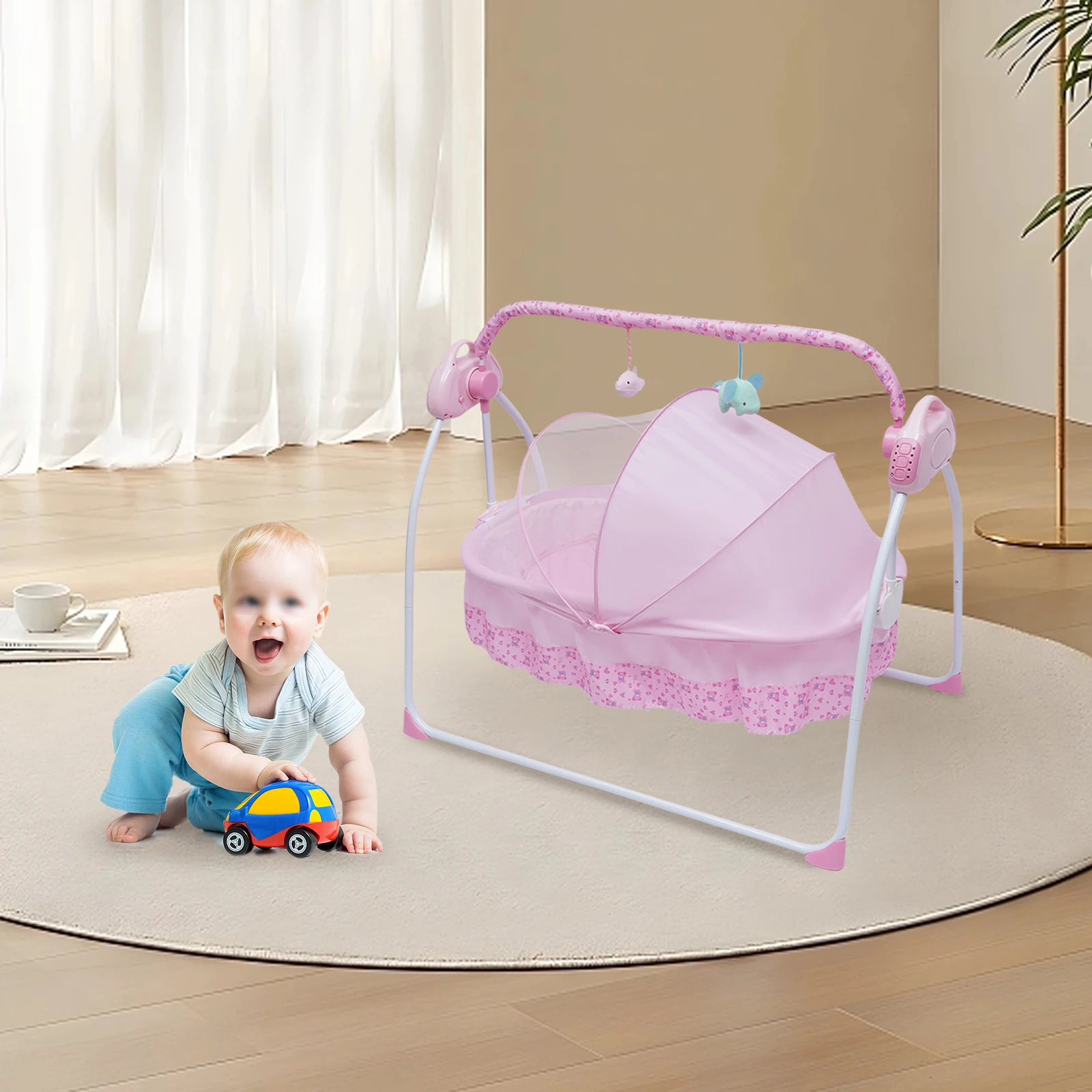 Baby Cradle Swing with Remote Control 5 Speed Adjustable, Bluetooth Music, Timer, Foldable Design for Newborns 0-18M, Max 55lbs