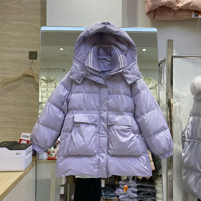 เสื้อโอเวอร์โค้ทมีฮู้ดสีทึบสำหรับผู้หญิง, เสื้อคลุมกันหนาวตัวยาวปานกลางทรงหลวมแจ็คเก็ตเสื้อกันหนาวใหม่2024