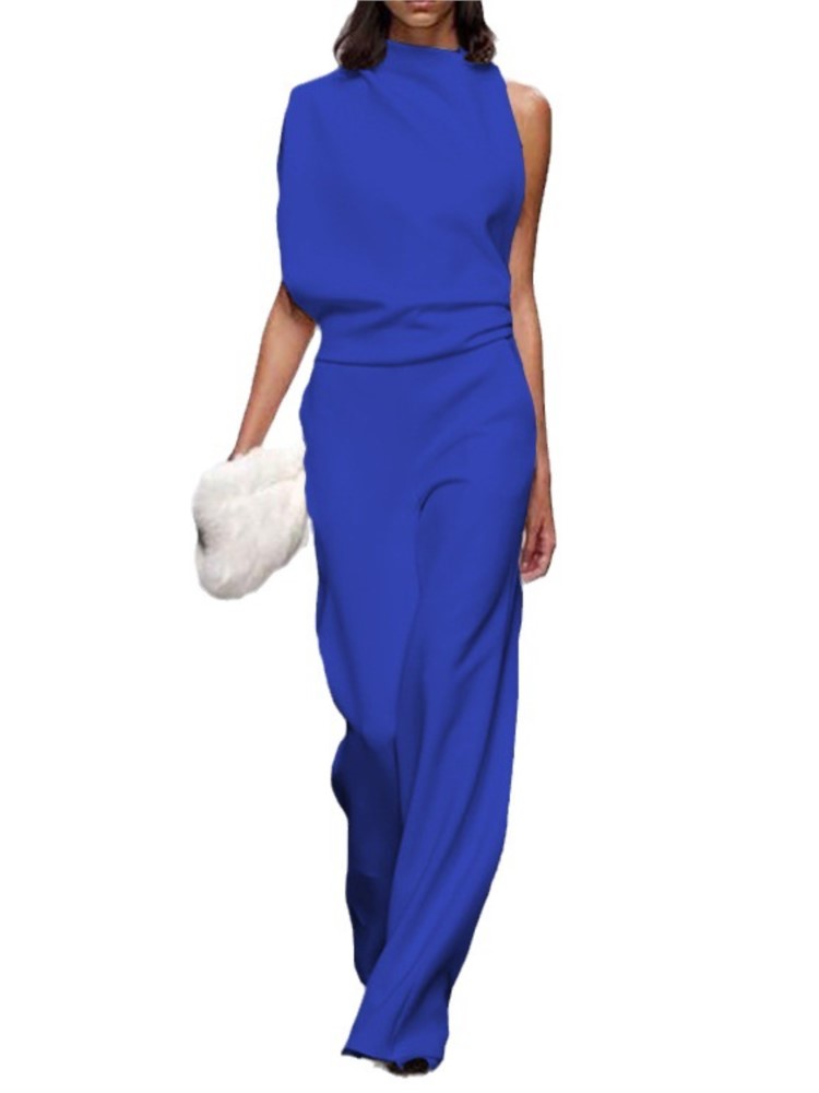 2024 verão nova cor sólida sem mangas gola macacões moda feminina temperamento elegante senhora viajando sem costas macacão