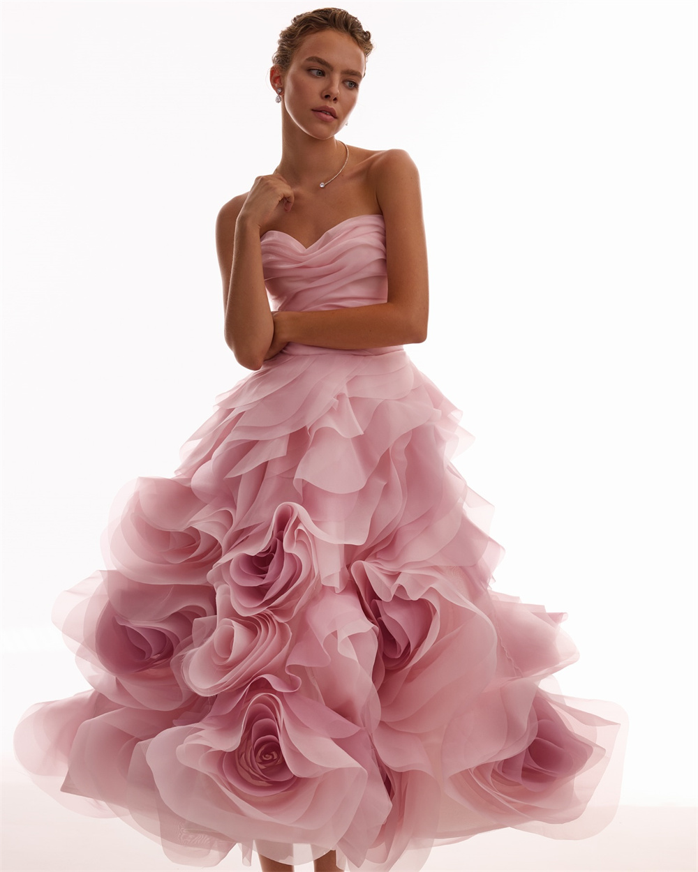 Amanda Aangepaste Bloem Tiered Ruffle Baljurk Galajurken Enkellange vestidos de noche Strapless Mouwloze Formele Avonden