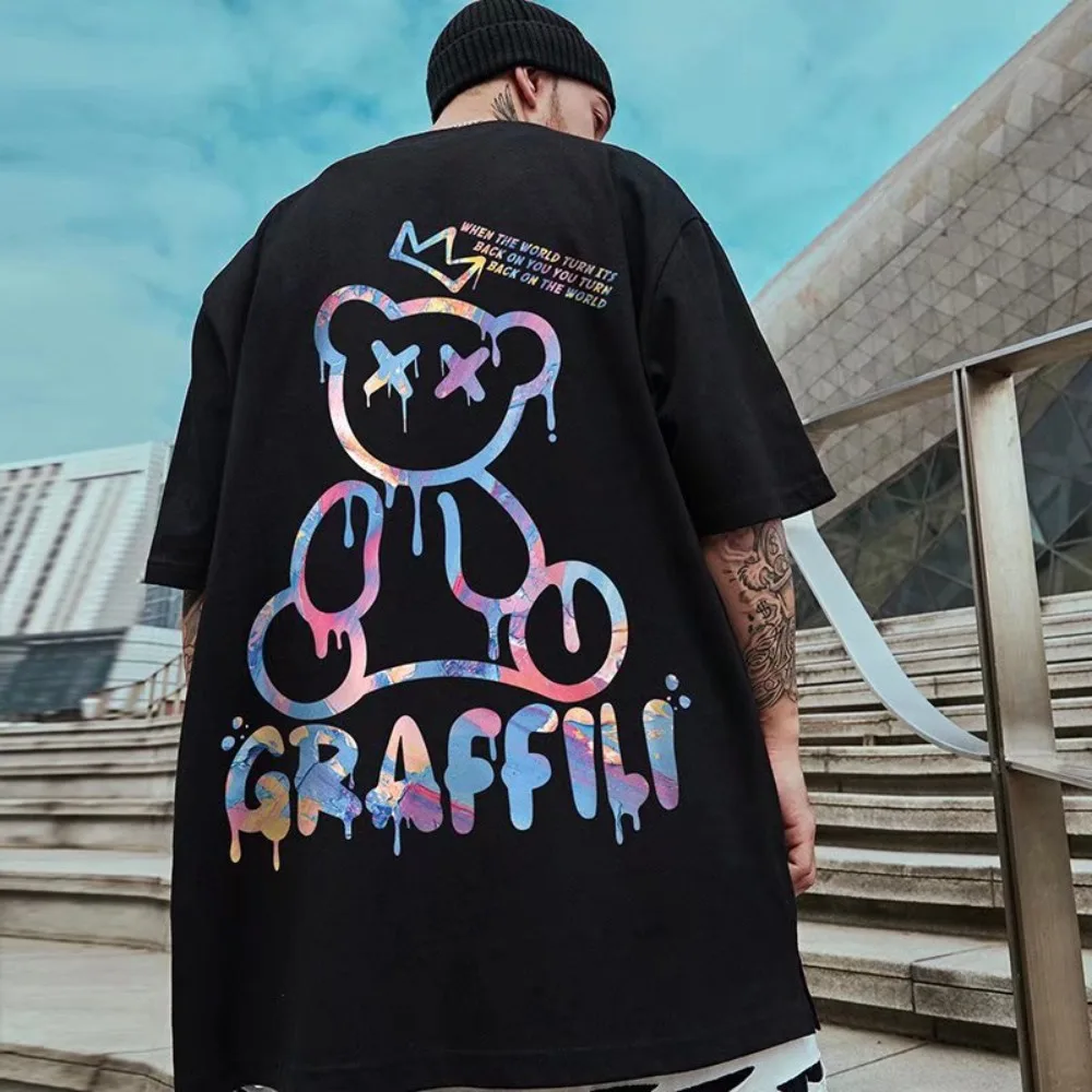 M-8XL camisetas de gran tamaño, nueva camiseta coreana holgada de verano con cuello redondo agrandado, Top informal para parejas, camisa de manga corta para hombres