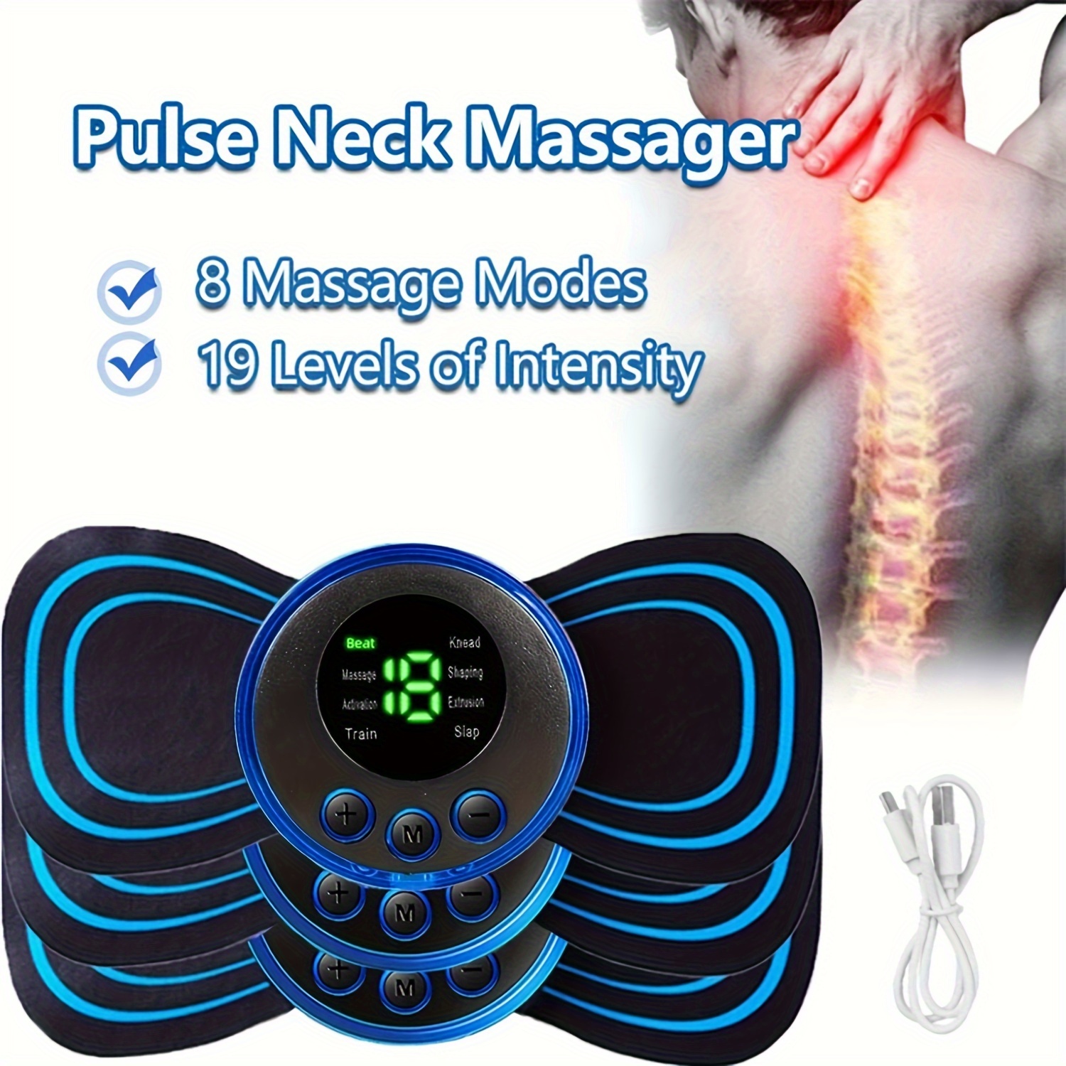 Masajeador de cuello EMS con Control remoto, Mini parche Cervical para espalda, Estimulador, estera de masaje, almohadilla de Gel portátil, pegatinas delgadas