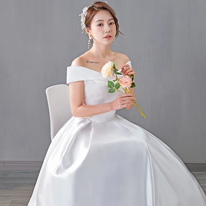 プリンセススタイルのウェディングドレスワンショルダーチュールサテンライトおとぎ話の花嫁ドレスAラインスカートミッドウエストシンプルなデザイン