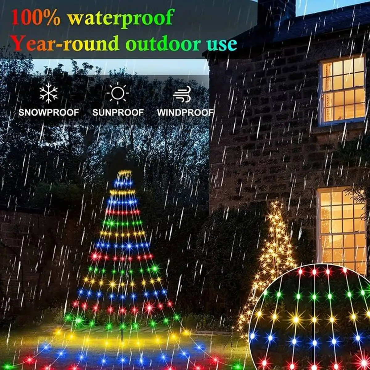 1 unidad de luz de hadas de árbol de cascada 180LED, enchufe USB, 8 modos, cortina de ventana, luz de carámbano para guirnalda al aire libre, decoración de árbol de Navidad