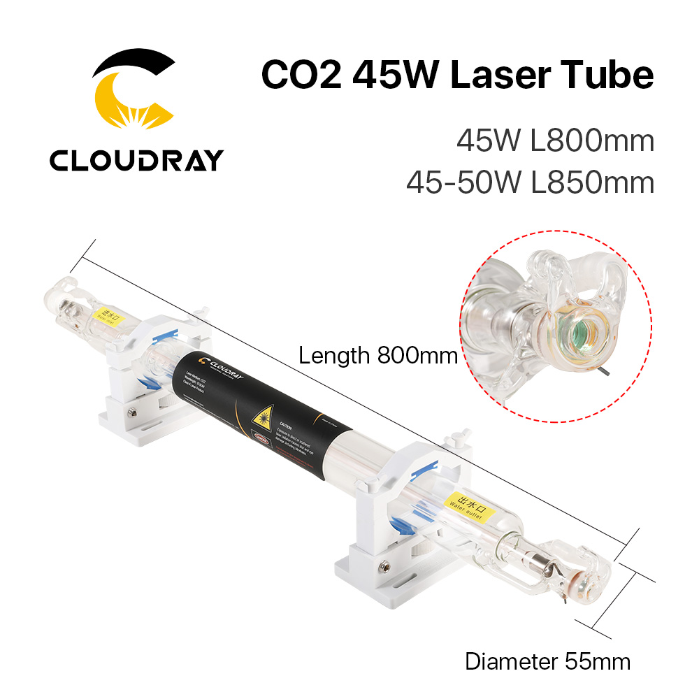 Cloudray Co2ガラスレーザーチューブパイプDia.50mm 55ミリメートル800ミリメートル850ミリメートル45-50ワットガラスレーザー用CO2レーザー彫刻切断機