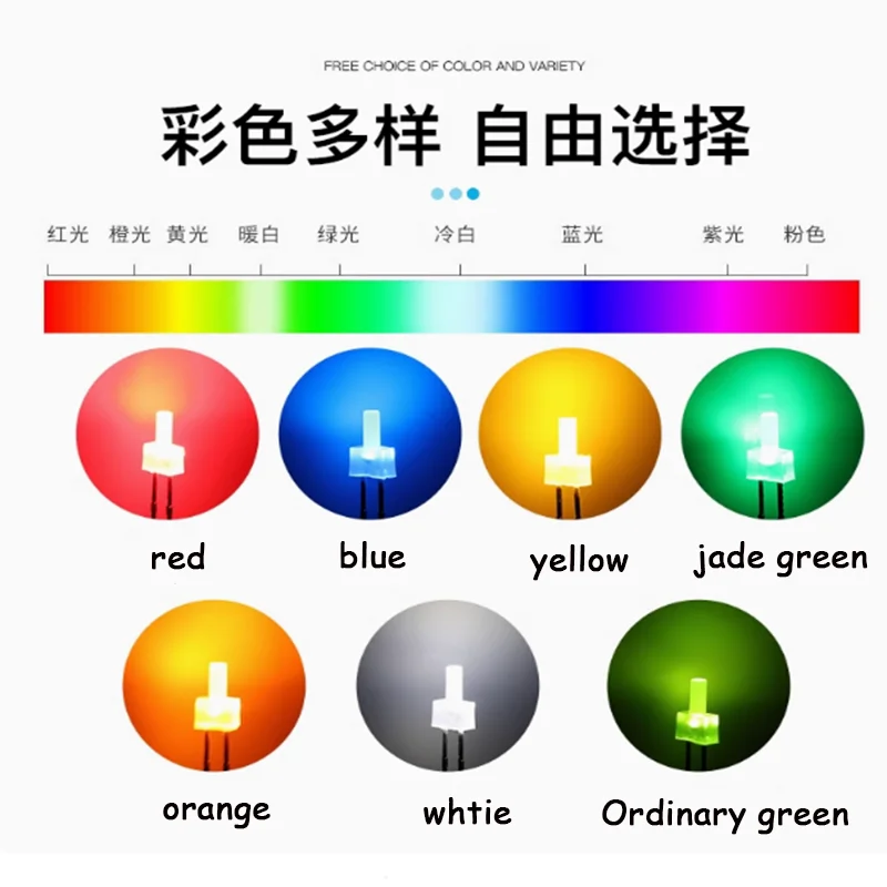 2MM high flat head with color long foot red red green green yellow yellow LED lamp bead highlighting indication straight insert