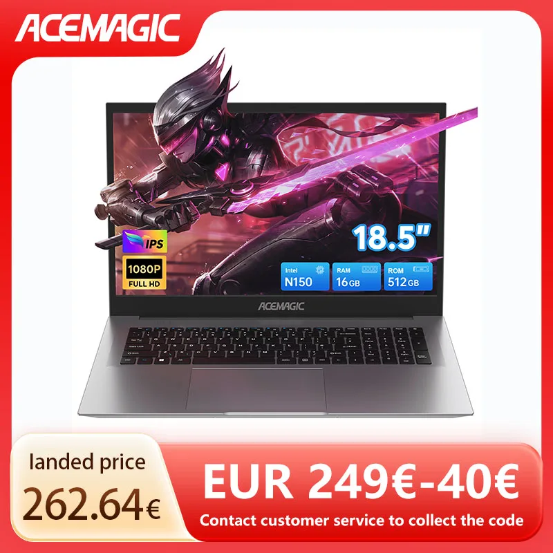 ACEMAGIC 18,5-calowy laptop biznesowy Intel N150 16GB DDR4 512GB SSD 180 °   Otwieranie i zamykanie, 3,6 GHz, długi czas pracy baterii, Windows 11