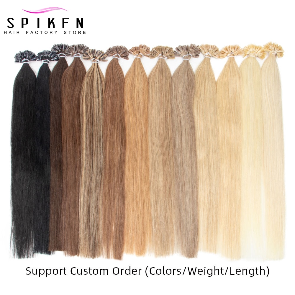 SPIKFN ฟิวชั่น Keratin Bond Human Hair Extensions แคปซูล U เล็บเคล็ดลับ 12 "16" 20 "24" Pre Bonded ผม Platinum สีบลอนด์ 50pcs