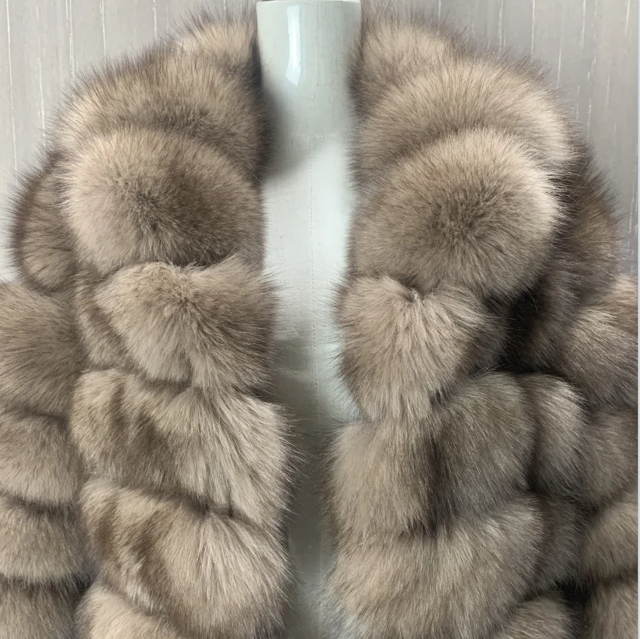Abnehmbarer Pelzmantel aus echtem Fuchs, langer Pelzmantel, großes Revers, abnehmbare Ärmel, 3 in 1, warm im Winter