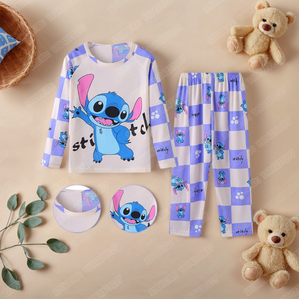 Kids Stitch Pyjama 2 stks/set voor Jongens Meisjes Homewear Kids Casual Nachtkleding Lange Mouw Pyjama Bodems Pak Leuke Geschenken