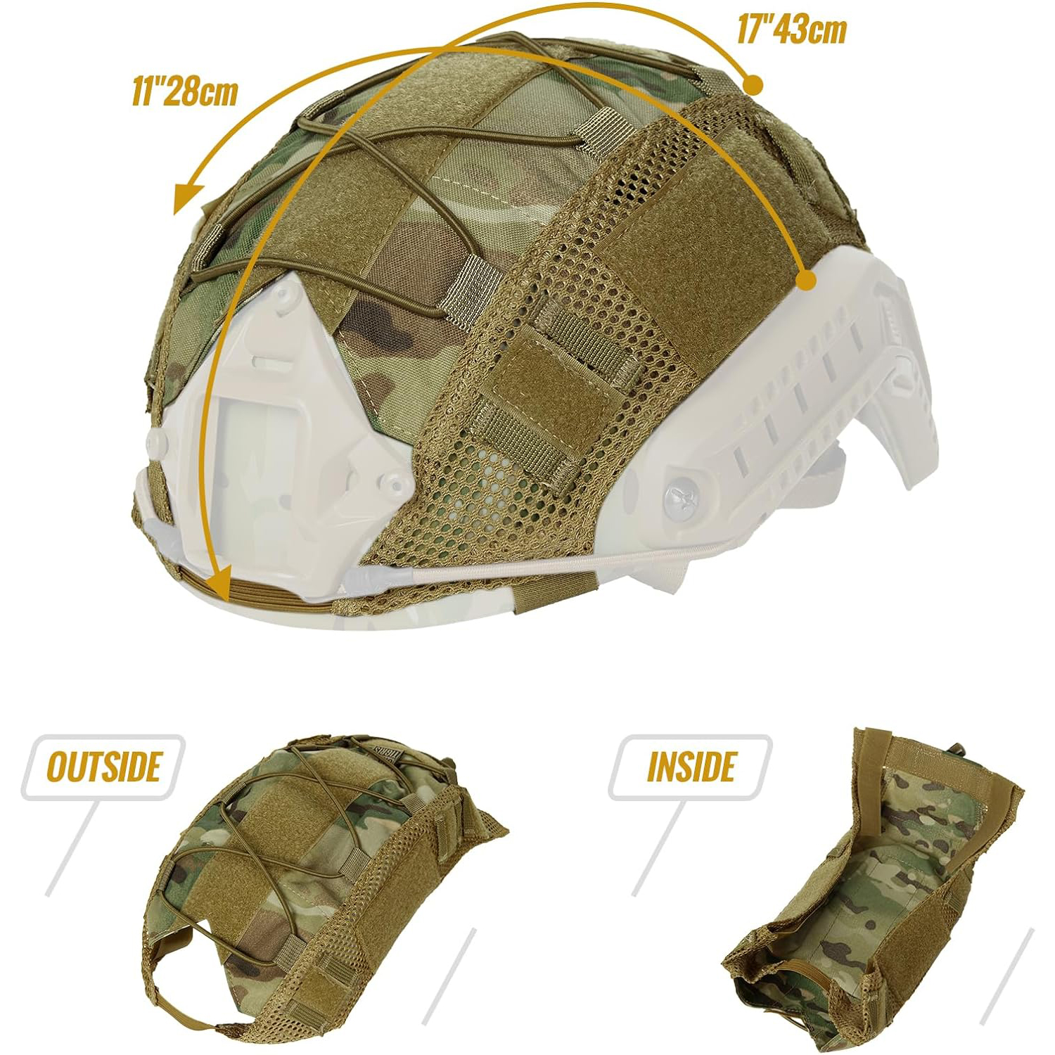 BOOIU Taktische Helmabdeckung für MH PJ BJ OPS-Core Fast Helm Jagd CS Camo Airsoft Paintball Helmabdeckung mit elastischer Kordel