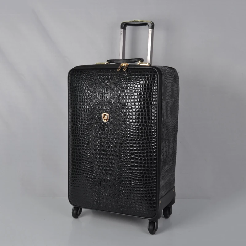 男性と女性のための本革の旅行かばん、クロコダイルパターンのスーツケース、搭乗トロリー、豪華なファッション、16 20 24インチ
