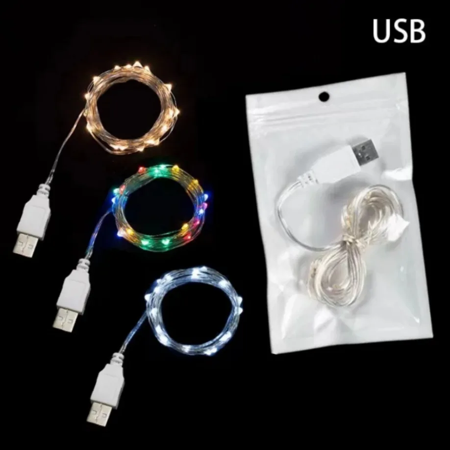 5/10/20M USB ไฟ LED String ทองแดงลวดเงิน Garland กันน้ําไฟ Fairy สําหรับคริสต์มาสงานแต่งงานตกแต่ง