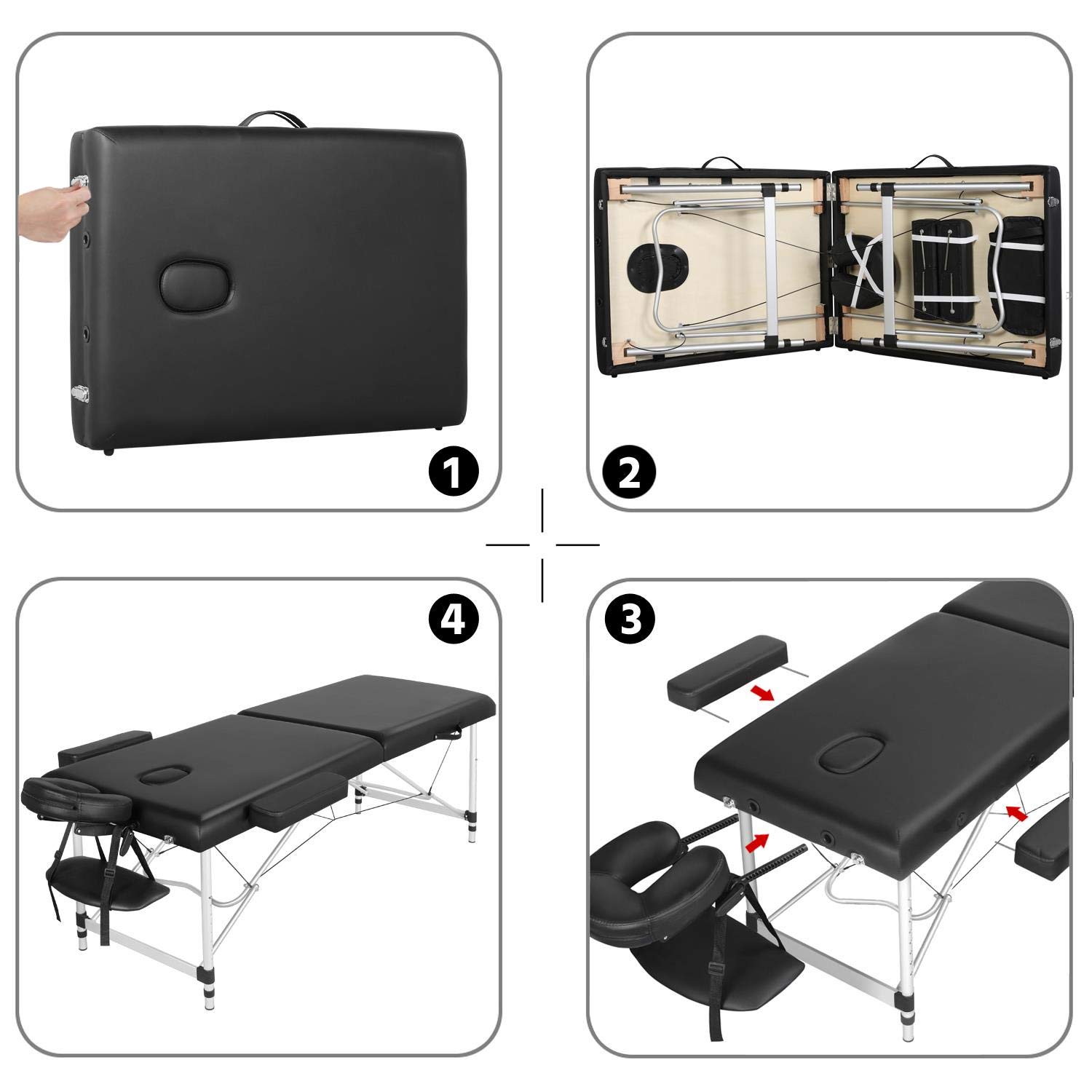 Massage Tables Portable Massage Bed Aluminium Height Adjustable Facial Salon Tattoo Bed with Non-Woven Bag, 28 inch Width Black