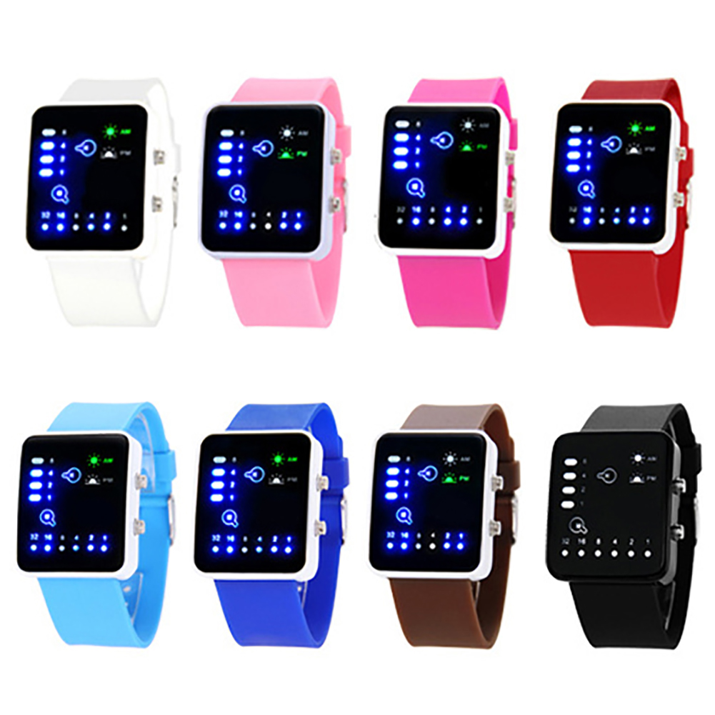 Casual Men ไบนารี LED สแควร์นาฬิกาซิลิโคนควอตซ์นาฬิกาข้อมือ Orologio Donna Horloges Vrouwen แฟชั่นนาฬิกาผู้หญิง